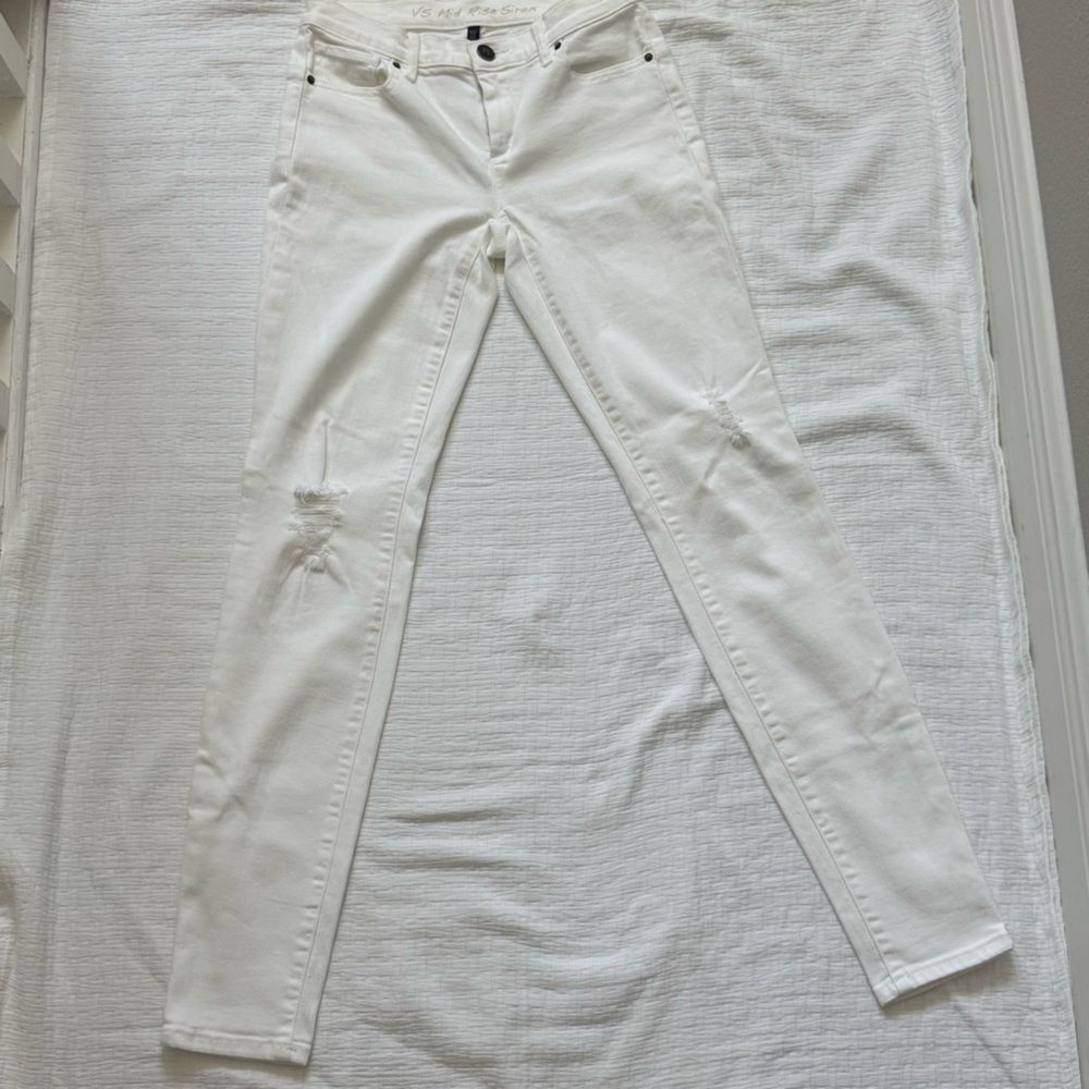 Victoria Secret Mid Rise Siren White Distressed Jeans